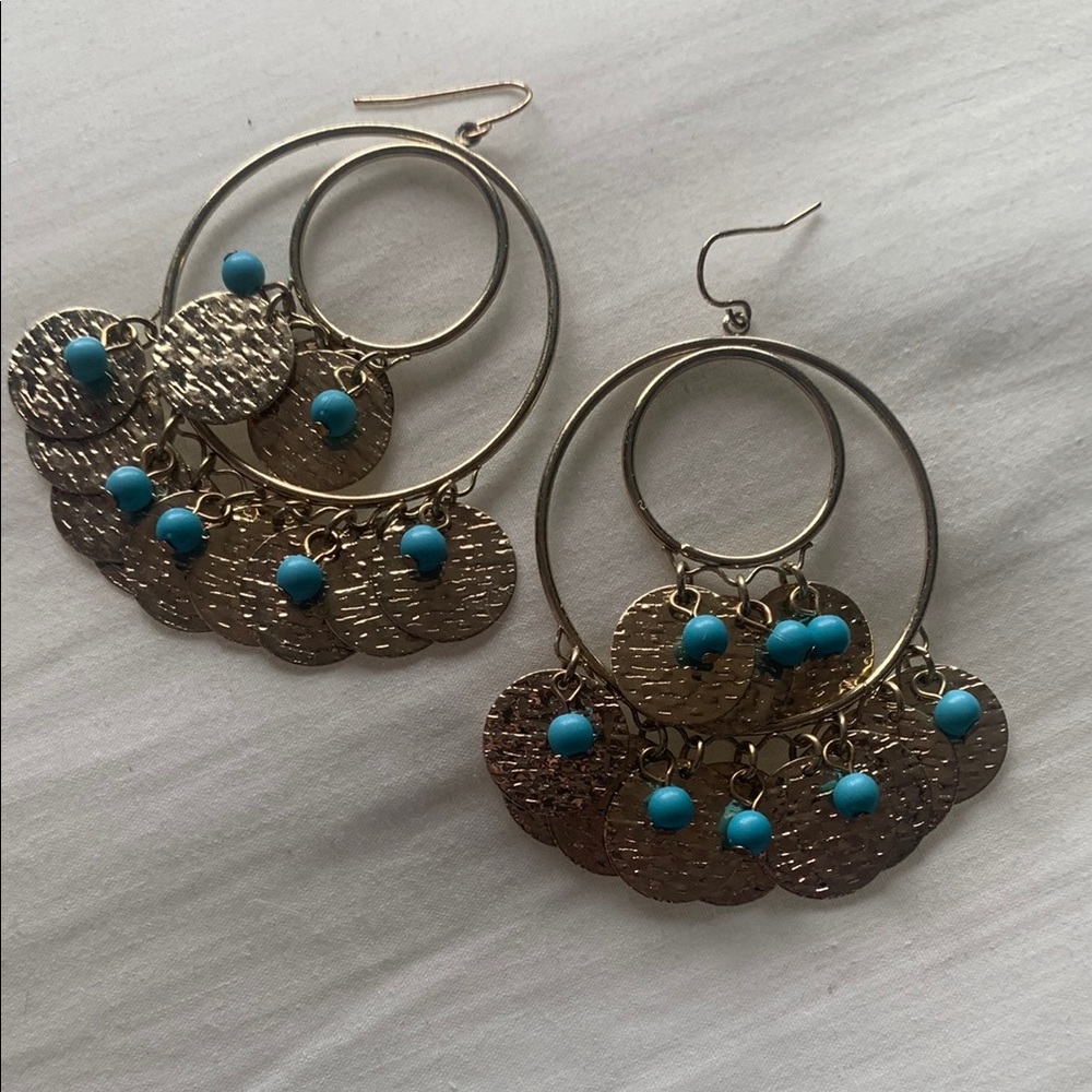 Gold and Turquoise Hoop Earrings